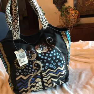 Laurel Burch Cat large black tote-NWT